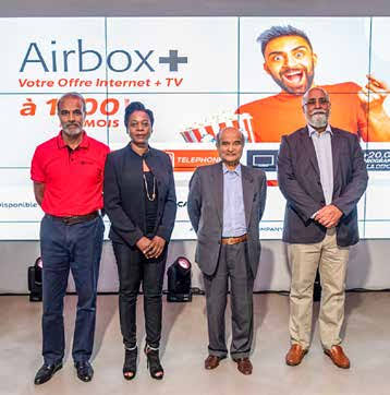 Currimjee Group and Emtel executives at the Airbox internet and television product launch in Mauritius